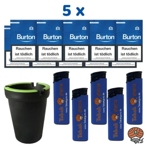 5 Stangen Burton Blue/Blau Filter Zigarillos (17 Stück / Schachtel) + Zubehör (Autoascher)