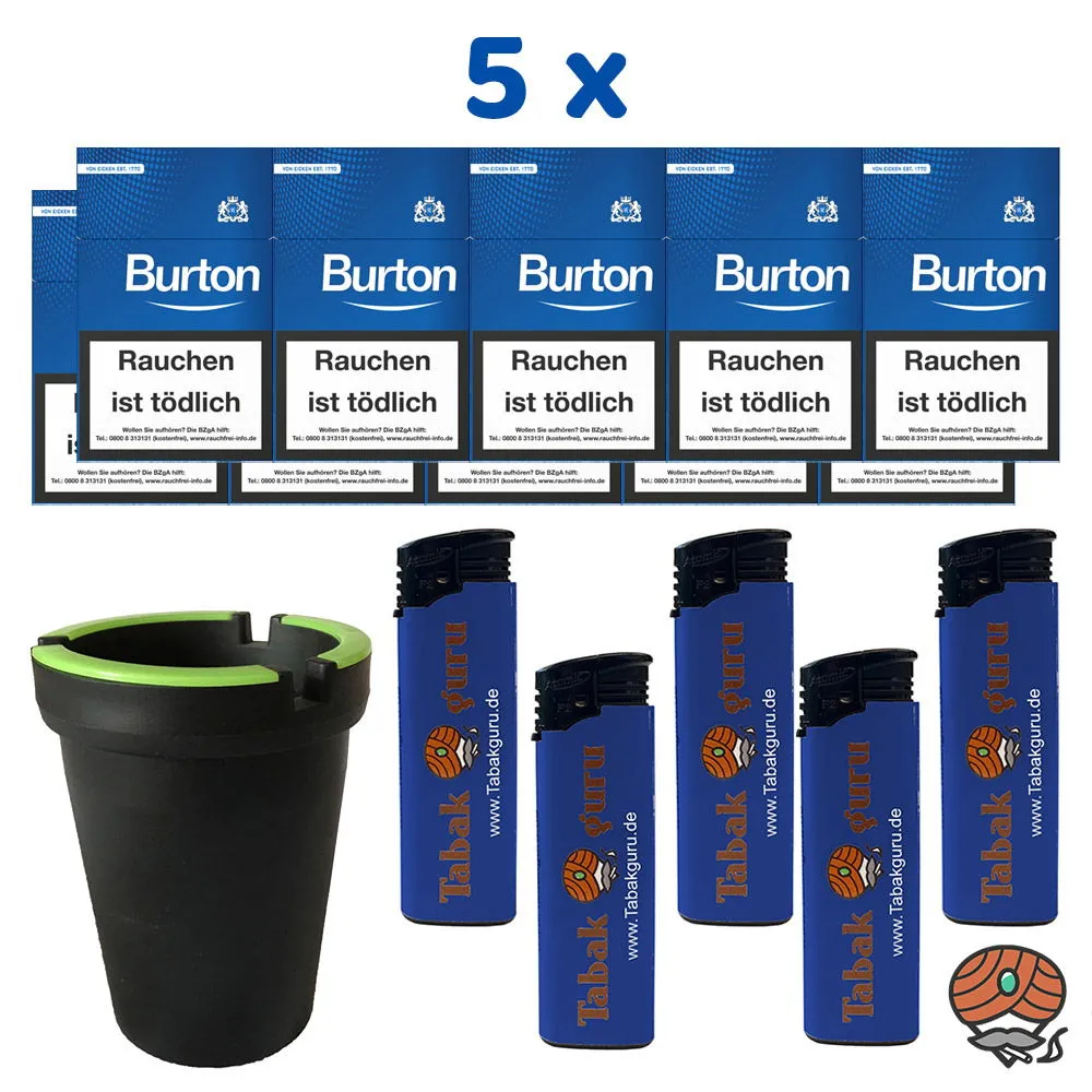 5 Stangen Burton Blue/Blau Filter Zigarillos (17 Stück / Schachtel) + Zubehör (Autoascher) – Bild 2