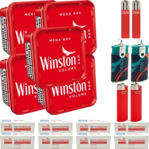 Winston Tabak 5 x Mega Box mit 2000 Extra Size Hülsen