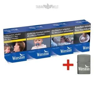4x Winston Blue Zigaretten Big Pack 5XL mit Zippo Feuerzeug