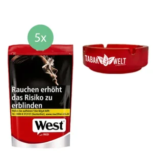 West Volumentabak Red XXL 5 x Beutel mit Glasaschenbecher
