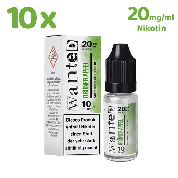 Wanted Overdosed GRÜNER APFEL *20mg/ml* Nikotinsalz 10x 10ml Liquid – Bild 2