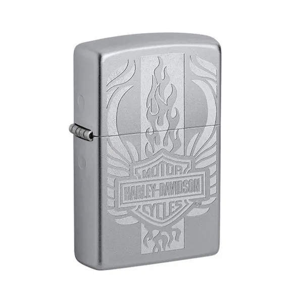 Zippo Benzin-Feuerzeug satin finish, Harley- Davidson Logo Flame, unbefüllt