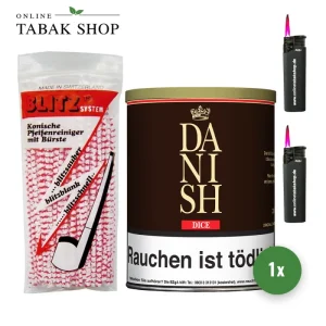 Danish Dice Pfeifentabak (1x 200g) + 80 BLITZ Pfeifenreiniger und 2 Sturmfeuerzeuge